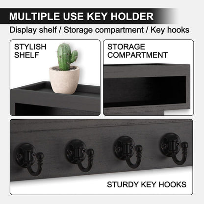 Key and Mail Holder Wall Mount with Long Storage Box and 6 Hooks | Key Holder For Coat, Dog Leash, Home Decor Rack, Entry Way Organizer