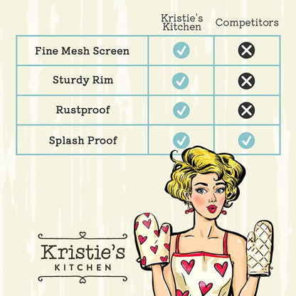 Kristie's Kitchen Grease Guard Set - Stainless Steel Frying Pan Screen for Safe Cooking, Prevents Oil Spray & Keeps Kitchen Clean