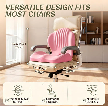 Ergonomic Seat Memory Foam Support Cushion for Back, Car Seat Back Support Cushion for Sciatica Tailbone Pain, Office Desk Chair Car Travel Seat Cushion (Pink)
