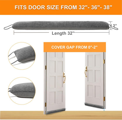 Weighted Door Draft Stopper, Grey, 32inch | Under Door Noise Blocker, Front Door Insulation, Weatherproof Strip, Energy Efficient