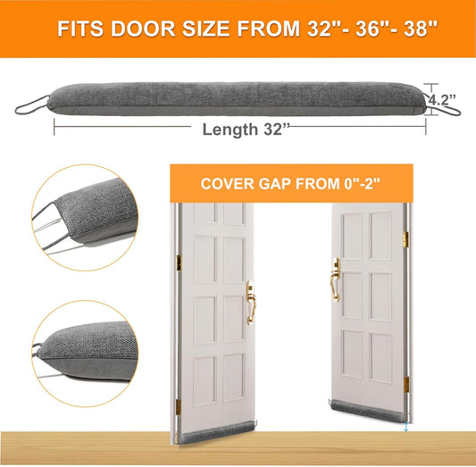 Weighted Door Draft Stopper, Grey, 32inch | Under Door Noise Blocker, Front Door Insulation, Weatherproof Strip, Energy Efficient