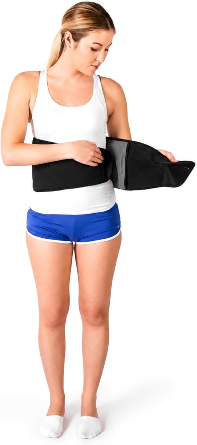 Cold and Hot Therapy Wrap, Black, Latex-Free, Non-Toxic, for Back, Abdomen, Hip, Sports Injury Prevention, Recovery (Back/Abdomen). kit Includes Flexible Gel Compress, Sleeve and Strap.