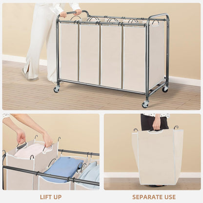 STORAGE MANIAC 3 Section Laundry Sorter, 35.6 Gal (135 L) Laundry Hamper Cart with Heavy Duty Rolling Lockable Wheels and Removable Bags, Clothes Organizer Basket Separator Hamper, Gray
