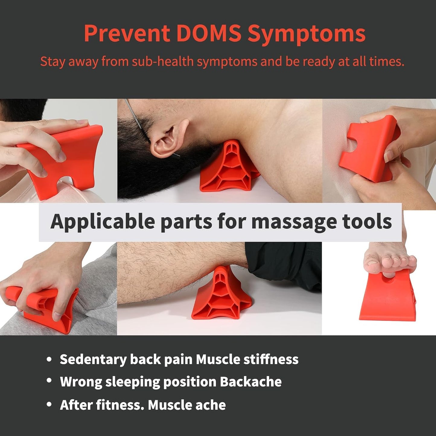 Trigger Point Massage Tool, Handheld Deep Tissue Manual Massager for Neck, Shoulders, Back & Feet, 3-Edge Pressure Point Design, Portable (Red)