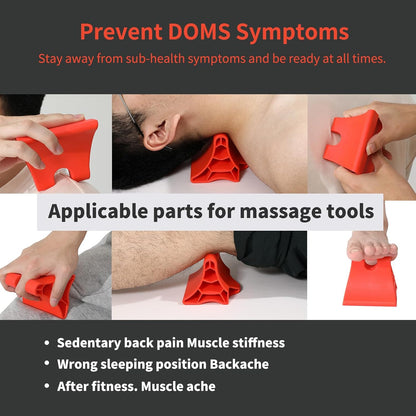 Trigger Point Massage Tool, Handheld Deep Tissue Manual Massager for Neck, Shoulders, Back & Feet, 3-Edge Pressure Point Design, Portable (Red)