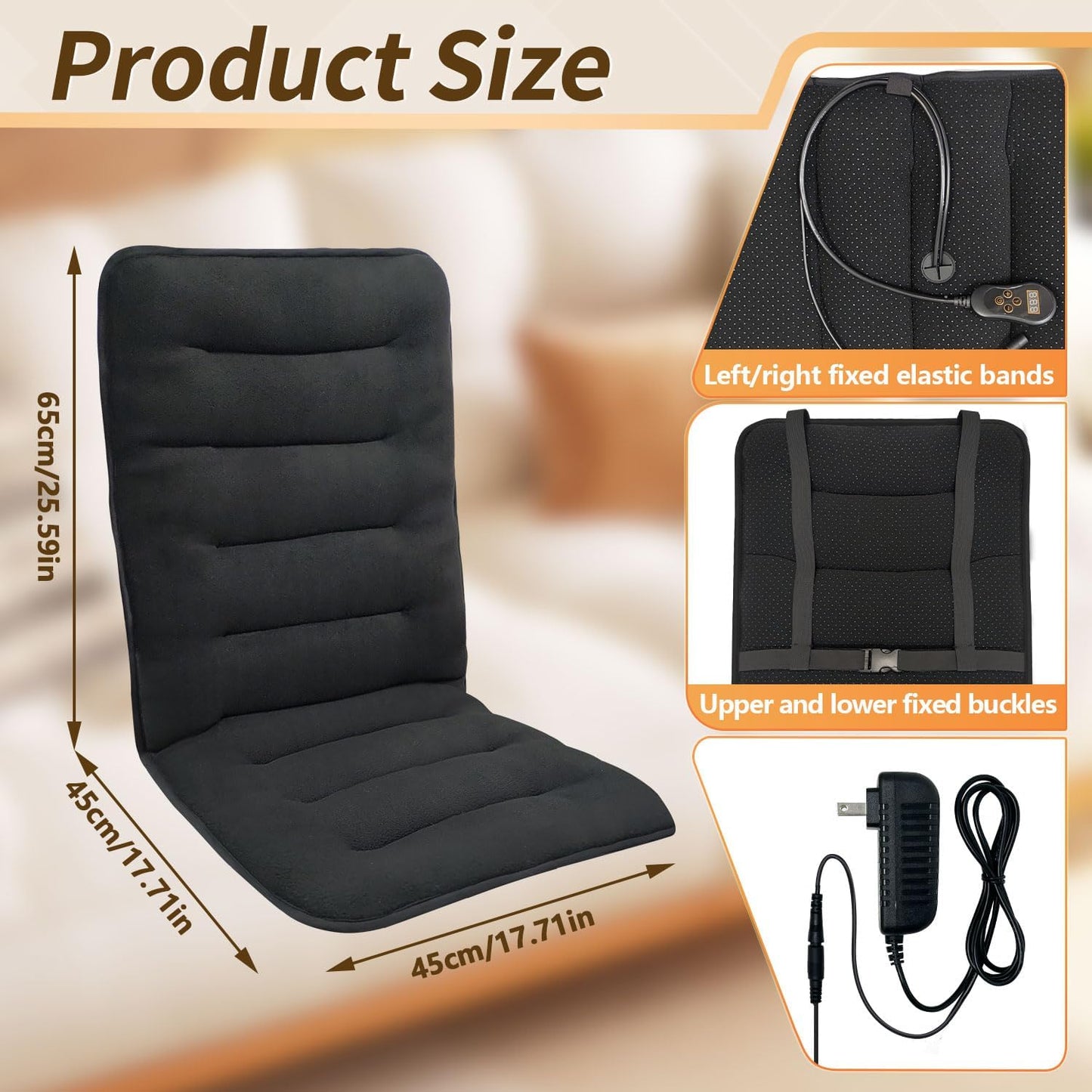 Heated Seat Cushion for Office Chair - Thick and Soft Warm Seat Cover in Winter- Easy Controller to Relieve Fatigue - Comfortable Heating Pad with Power Adapter for Home Etc.