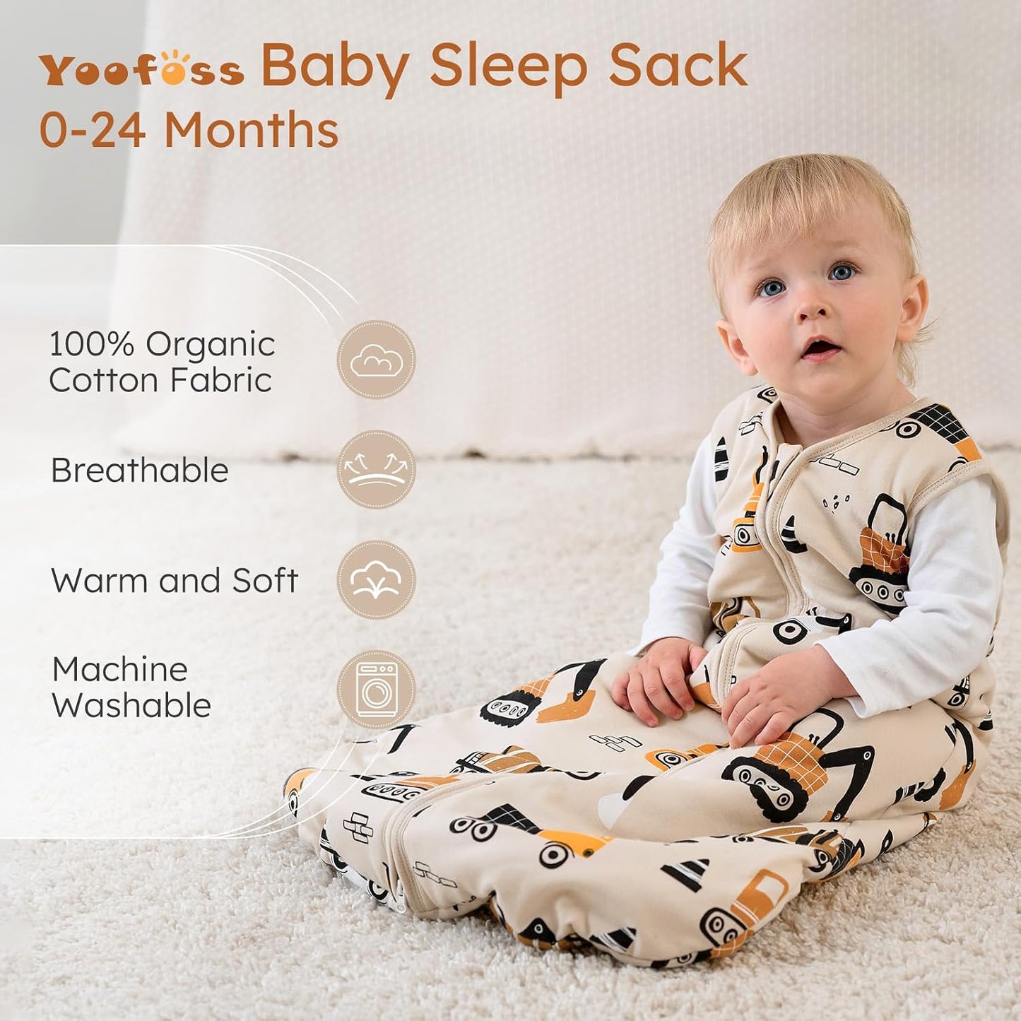 Yoofoss Baby Sleep Sack 0-6 Months Wearable Blanket for Babies 100% Organic Cotton 2-Way Zipper TOG 0.5 Toddler Sleeping Sack 3 Pack, Sleep Sacks