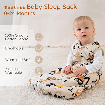 Yoofoss Baby Sleep Sack 0-6 Months Wearable Blanket for Babies 100% Organic Cotton 2-Way Zipper TOG 0.5 Toddler Sleeping Sack 3 Pack, Sleep Sacks