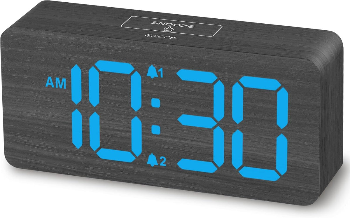 uscce Wooden Digital Alarm Clocks for Bedrooms with 0-100% Dimmable Display