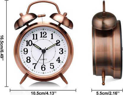 Azyh Loud Alarm Clock for Heavy Sleepers Adults, Metal 4 Inches Twin Bell Battery Operated Alarm Clocks for Bedrooms Decoration, Silent Non-Ticking, Back-to-School Gift (Red Brown)