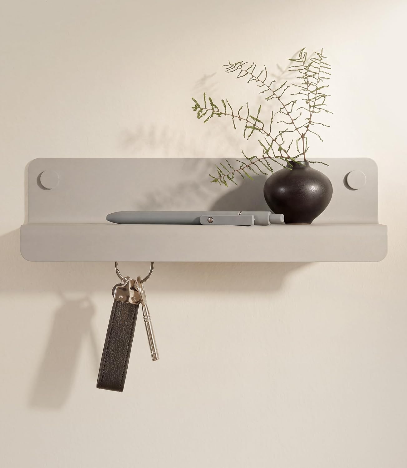 Kazai. Key Holder for Wall 'Holmsen' | Minimalist Key Hooks Design from Berlin | Modern Key Hanger with Metal Shelf | Key Hook Wall Mounted as Hallway Furniture | Sand Taupe