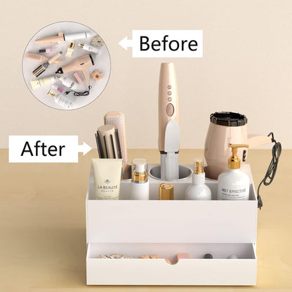 NIUBEE Acrylic Hair Tool Organizer,Hair Dryer Holder Countertop with 3 Cups | Clear, Hot Tools Organizer, Hair Blow Dryer Organizer for Curling Iron, Brush, Straightener, Makeup,Skincare,Vanity, Bathroom