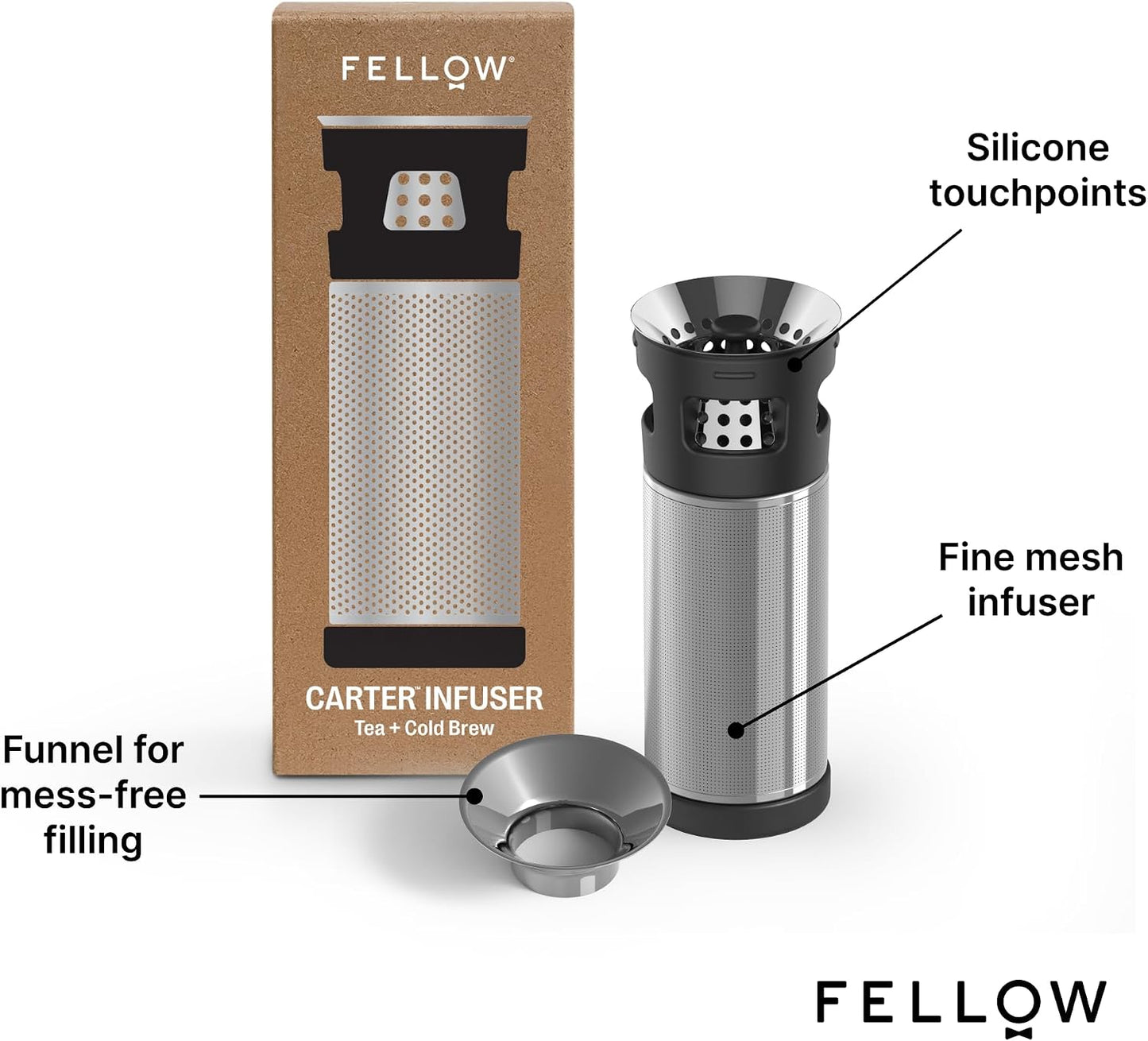 Fellow Carter Tea Infuser for Loose Leaf Tea and Cold Brew - Fine Mesh | Stainless Steel Tea Steeper, Dishwasher Safe, Snaps Into Carter Mug 16 oz, Drip Tray Included, Tea Diffuser for Mugs