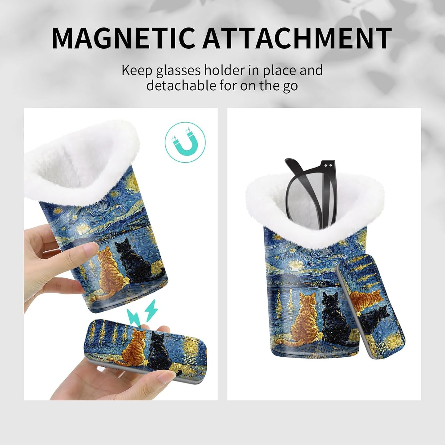Plush Lined Eyeglasses Holder, Cute Magnetic PU Leather Glasses Stand Case for Women Men Kids