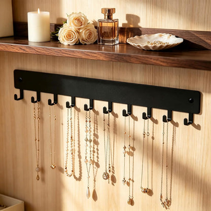 14inch Wall Key Holder with 10 Hooks(2 Sets), Metal Key Rack Wall Mount for Keys, Bags and Leashes, Key Hanger for Decorative Organizer Apartment，Entryway,livingroom,Black