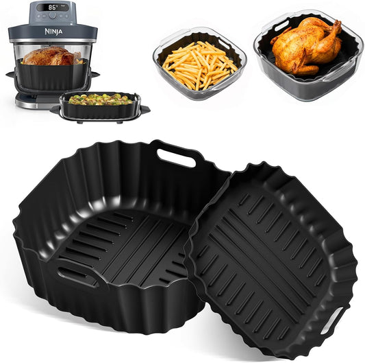 Silicone Air Fryer Liners 2 Pack, Reusable Non-Stick Square Liners Compatible with Ninja Crispi Pro Glass Air Fryer AS101CY, 5–6.5QT Air Fryer Baskets