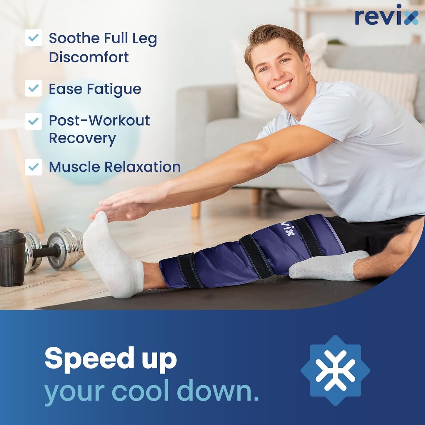 REVIX Large Leg Ice Pack Reusable, Gel Ice Wrap with 3 Straps for Leg, Hip, Thigh, Knee and Shin, Cold Compress Therapy for Post-Workout Recovery, Navy