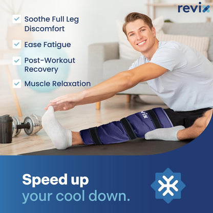REVIX Large Leg Ice Pack Reusable, Gel Ice Wrap with 3 Straps for Leg, Hip, Thigh, Knee and Shin, Cold Compress Therapy for Post-Workout Recovery, Navy
