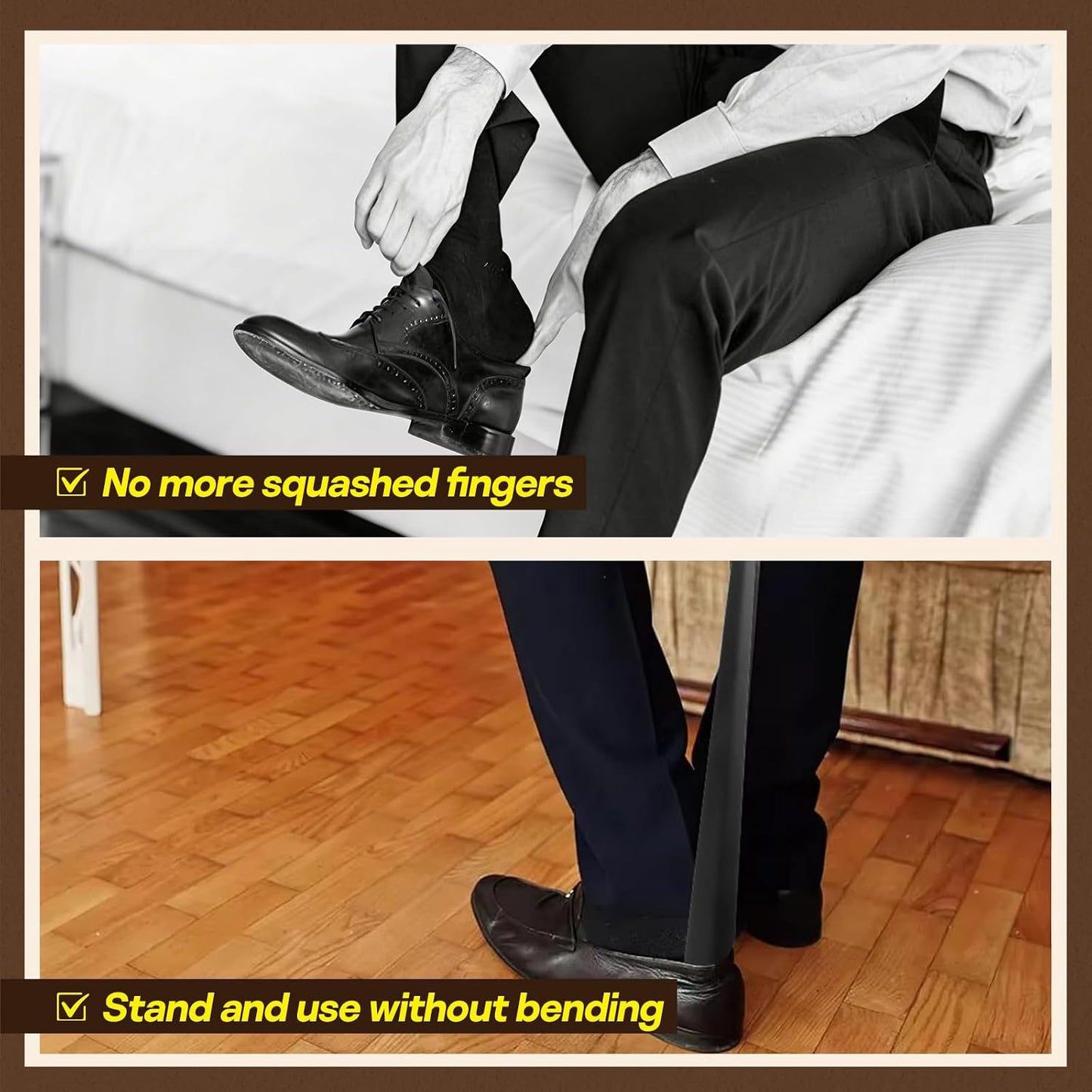 Redriver Extra Long Shoe Horn for Seniors, Metal Shoehorn Long-handle Shoe Spoon Stick Helpers Boot Horn for Men Women