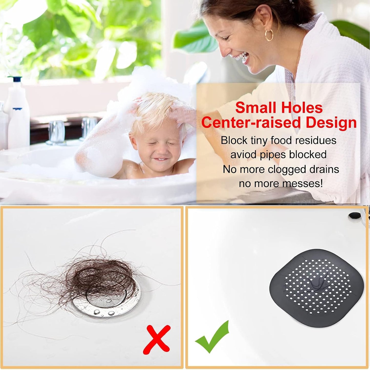 Bovinde Hair Drain Catcher,Square Cover for Shower 2 Pack (Black) | Drainer Cover Silicone Hair Stopper with Suction Cups,Protector Accessories,Easy to Install Suit for Bathroom,Bathtub,Sink