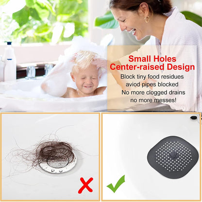 Bovinde Hair Drain Catcher,Square Cover for Shower 2 Pack (Black) | Drainer Cover Silicone Hair Stopper with Suction Cups,Protector Accessories,Easy to Install Suit for Bathroom,Bathtub,Sink