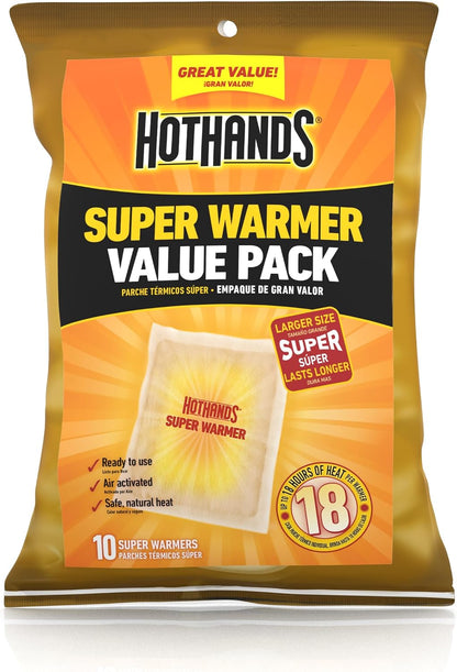 HotHands Body & Hand Super Warmers - Long Lasting Natural Odorless Air Activated Warmers - Up to 18 Hours of Heat - 10 Individual Warmers