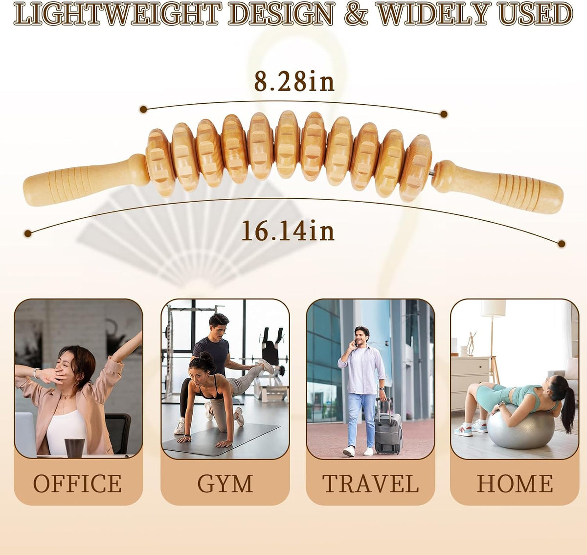 Liitrton Manual Wooden Massage Roller Stick for Muscle Relief, 11-Wheel