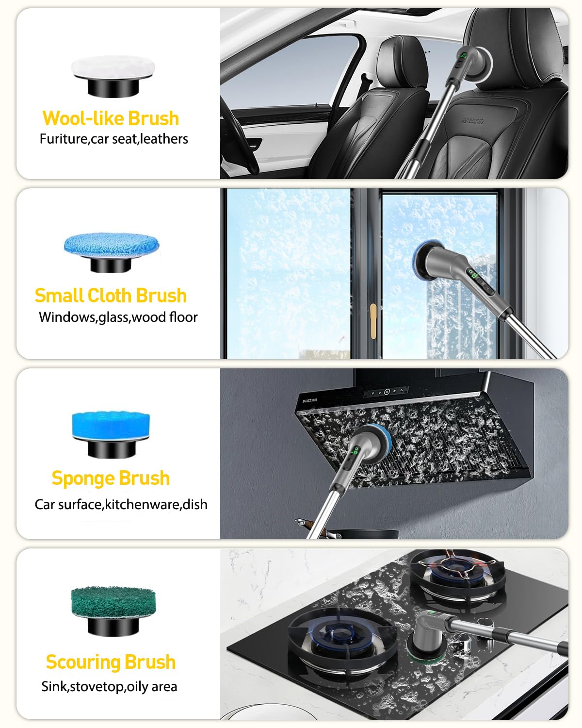 Electric Spin Scrubber for Bathroom, Shower Scrubber with Long Handle | Shower Cleaner Brushes, IPX7 Waterproof & 2 Speed, 3 Brush Heads, 90min Runtime, Bathroom Cleaning Supplies for Toilet Tub