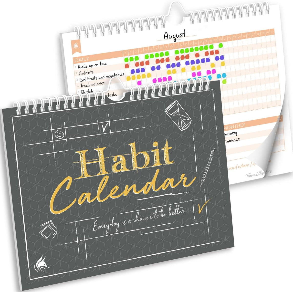 Clever Fox Habit Tracker Calendar, 24-Month Daily Goal Journal Black