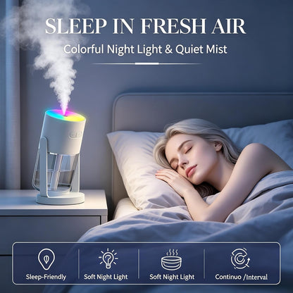 UEISODC bedroom humidifier, desktop USB humidifier, car air freshener, relieves tight skin, cough, nasal congestion, allergies and dry air，With automatic shutdown, silent operation