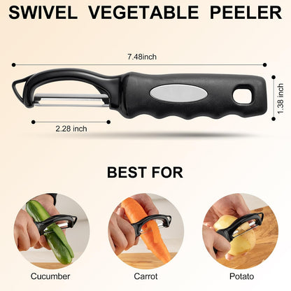 Premium Swivel Vegetable Peeler, Soft Grip Handle and Ultra Sharp Stainless Steel Blades - Perfect Kitchen Peeler For Veggie, Fruit, Potato, Carrot, Apple - Black - Set of 2