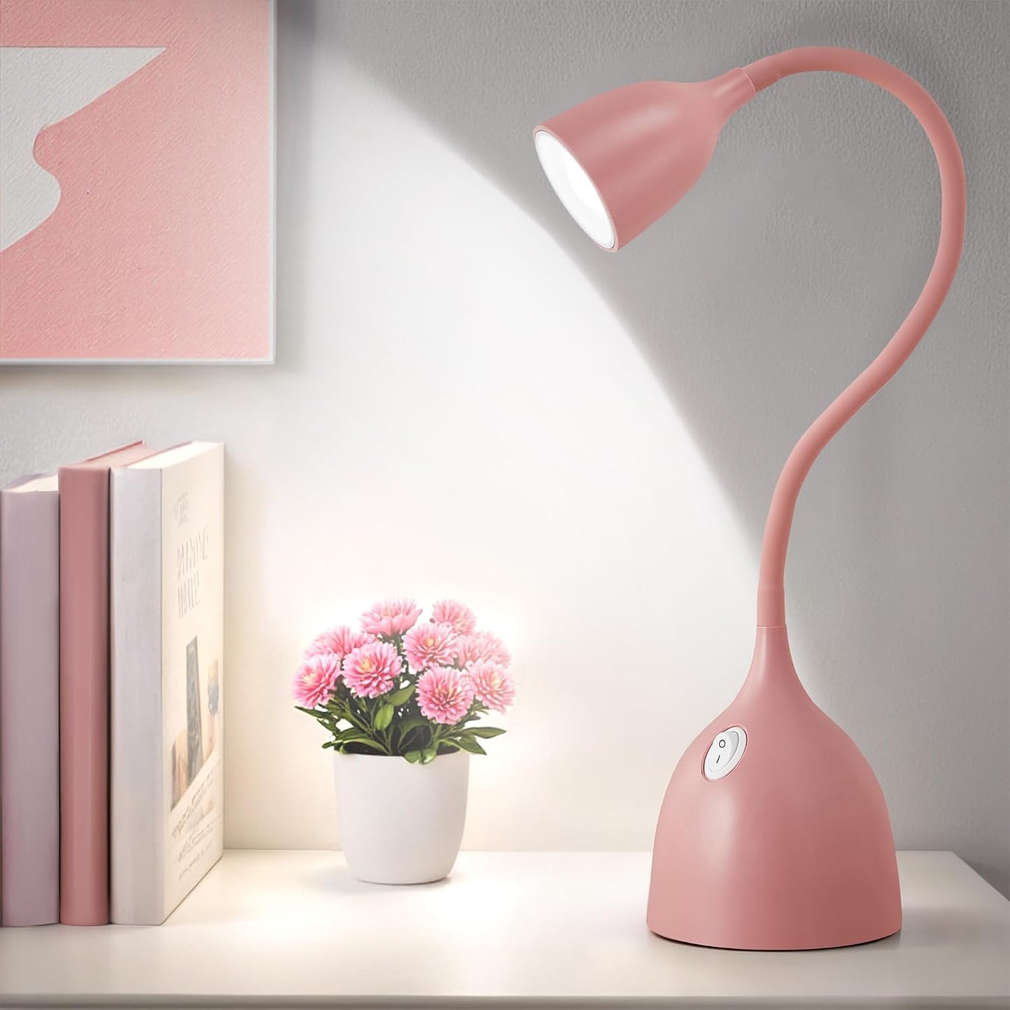 EJIAXIN Desk Lamp for Home Office - Clip on Reading Light and Bed Headboard Clamp Lamp, Bedside Gooseneck Table Lamp, Clip on Desk Lamps, Eye-Caring Desk Lamp for College Dorm Room Study Lamp, White