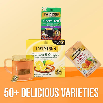 Twinings Mango & Pineapple Herbal Tea Individually Wrapped Bags, 20 Count (Pack of 1), Naturally Caffeine-Free, Enjoy Hot or Iced, 20 Teabags