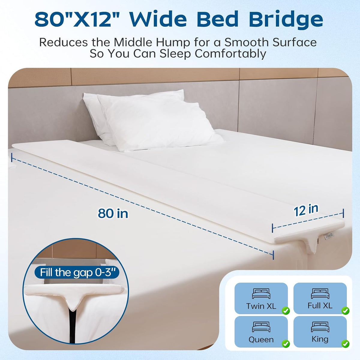ENITYA 75"x10" Bed Bridge Twin to King,Fits 0-3" Gap,Fast 30-Second Setup