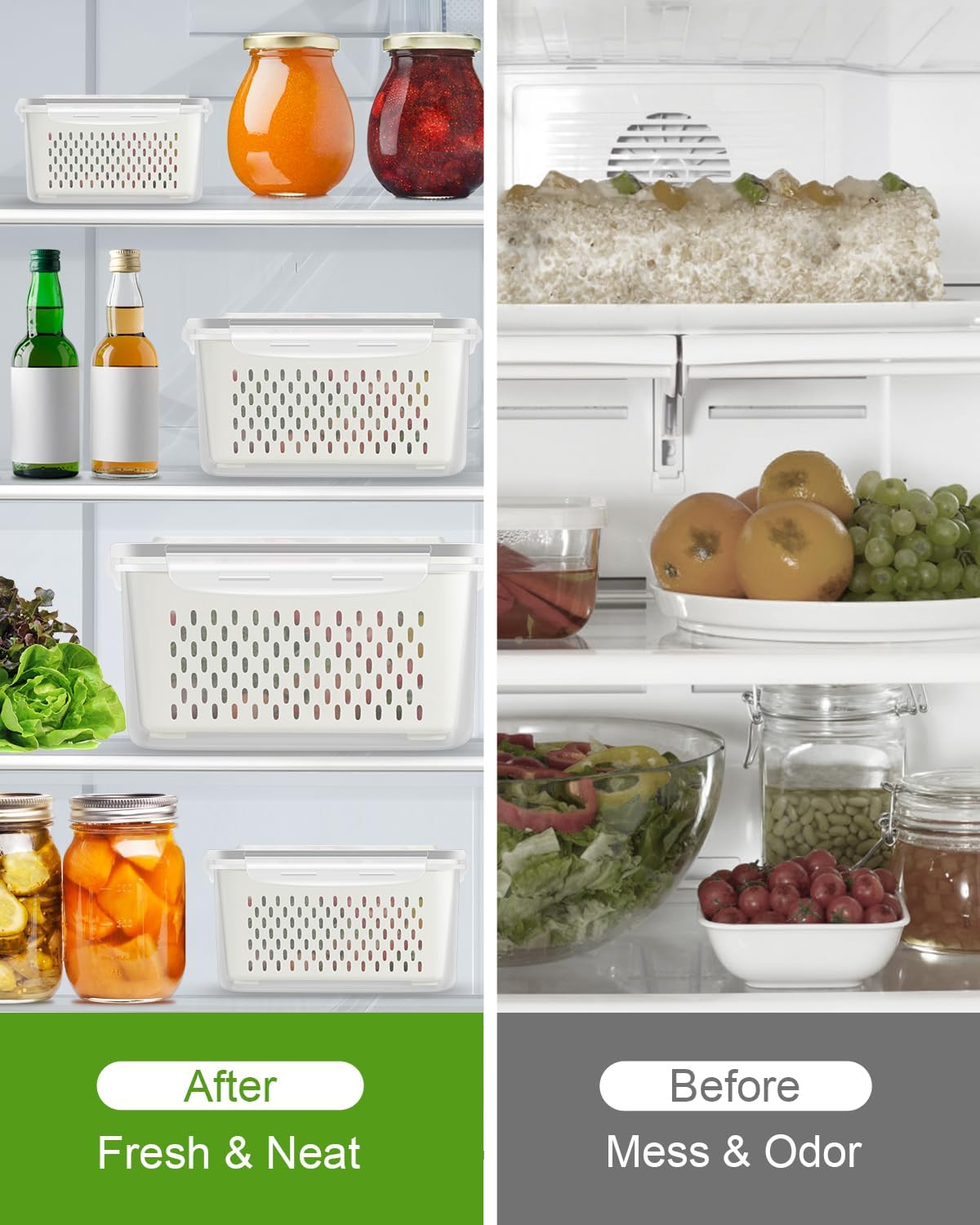 5 Pack Fruit Storage Containers for Fridge Berry Keeper Produce Saver | Leak-proof Food Container Set with Colander Veggie Keep Fresh BPA Free Plastic Refrigerator Organizer Freezer Dishwasher Safe