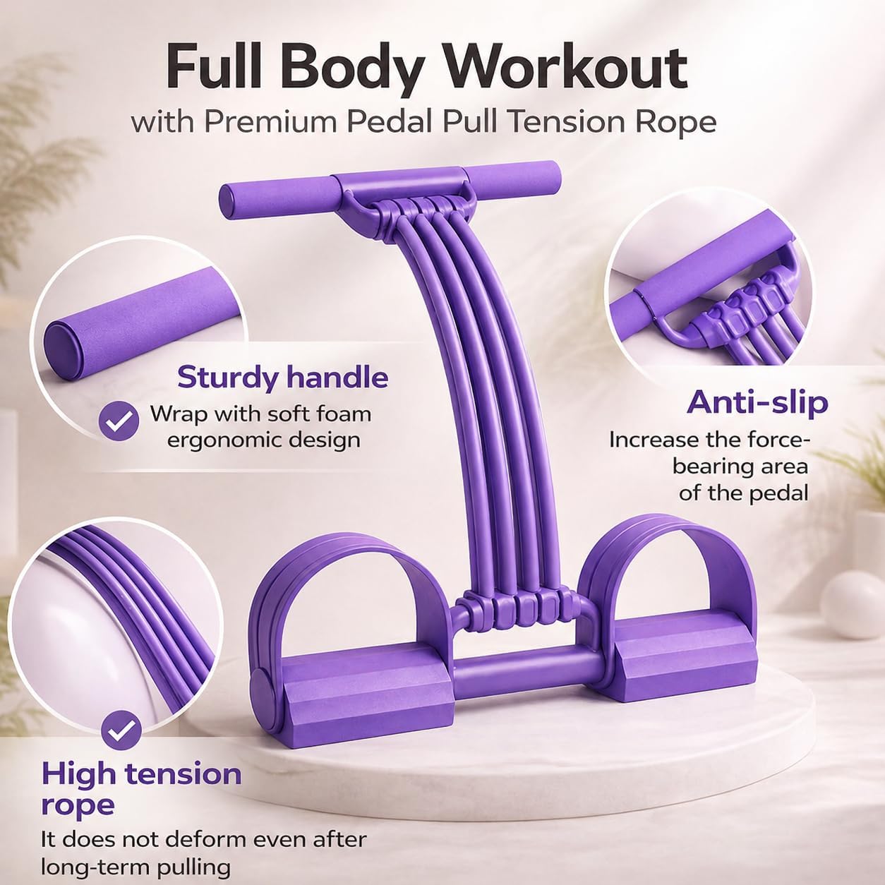 2026 NEW Pedal Resistance Band with Handle,8 Tube Detachable Elastic 3-in-1 Multifunctional Foot Pedal Resistance Assistance Expander for Foot Pedal Pull, Back Stretch & Chest Expand