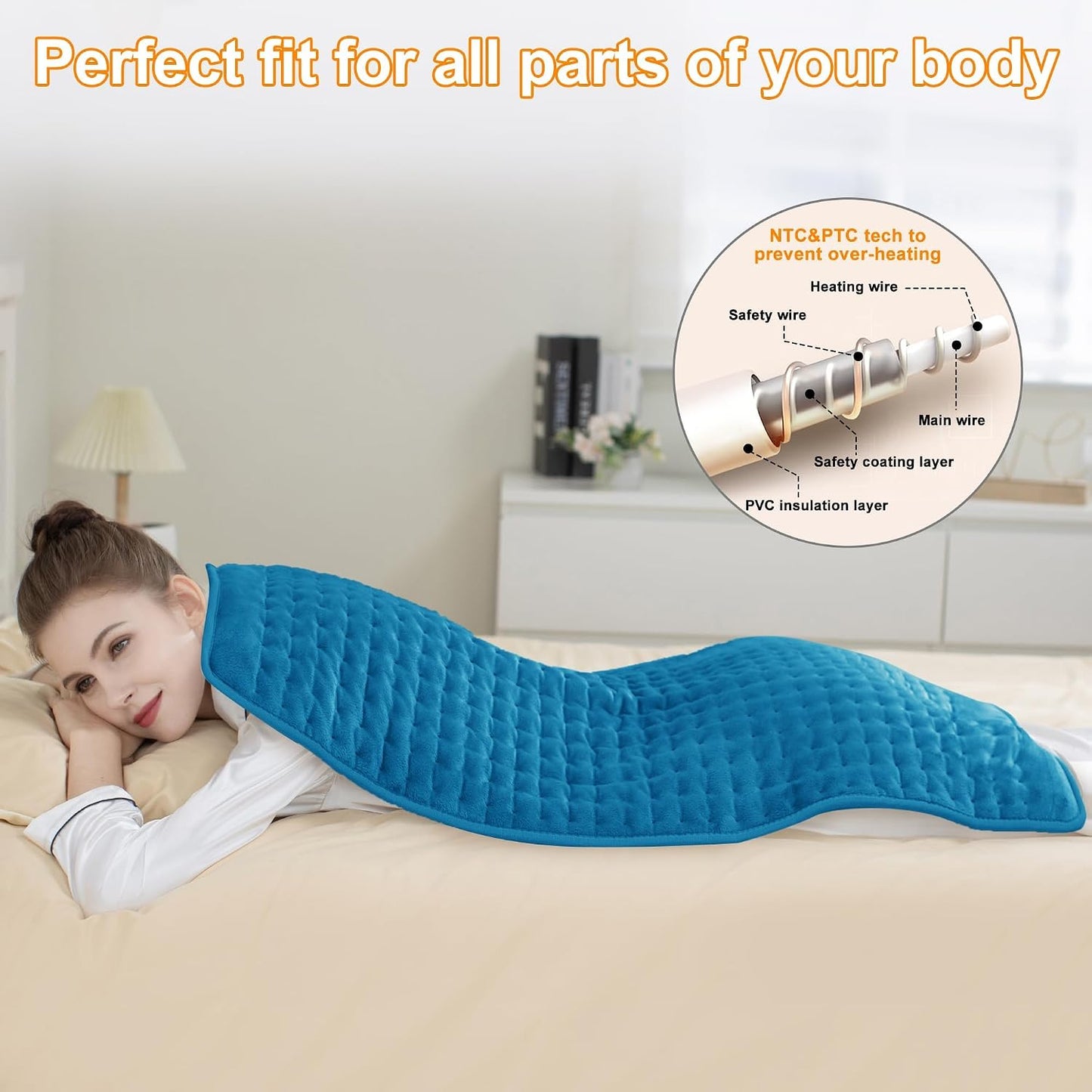 Heating Pad,Heated Blanket,Heating Pad for Back Neck,Grey,24x12 Inch | Electric Heating Pad,Dry/Moist Heat Heating Pads,Heating Pads for Shoulder,Abdomen,Heat Pad for Women Men,Birthday Gift