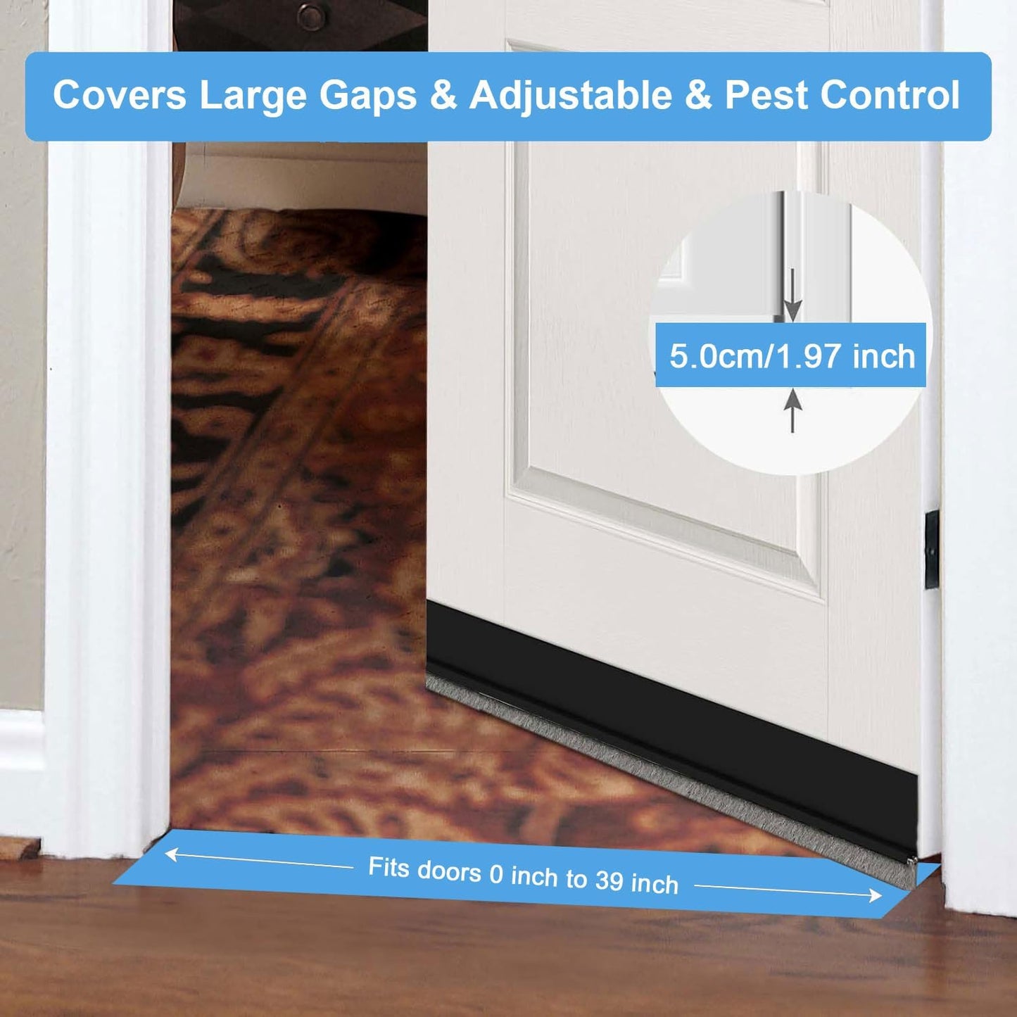 2 PCS Door Draft Stoppers with Brush, Door Sweep 2" W x 39" L White | Soundproof Door Sealer for Exterior/Interior Doors and Dust/Noise/Hot or Cold Air Insulation