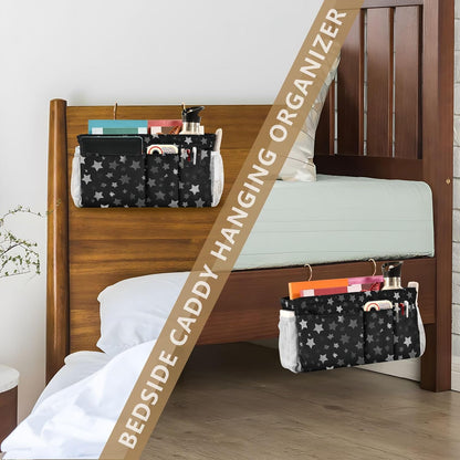 Bedside Caddy Hanging Bunk Bed Caddy Bed Organizer Hanging Pocket with 2 Hooks Bedside Storage Organizer Pocket Bag Holder Checkered Light Green - Colors B