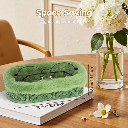 Glasses Holder, Anti-scratch Plush Lined Eyeglass Holder Stand | Oval Eye-glasses Storage Organizer Case for Nightstand, Office Desk, Bedside Table, Beige