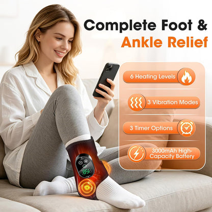Cordless Ankle Heating Pad & Foot Massager, Rechargeable Heated Ankle Wrap with 6 Heat Levels & 3 Vibration Modes, Adjustable Foot Warmer Brace for Ankle, Foot & Elbow, Portable Heat and Massage