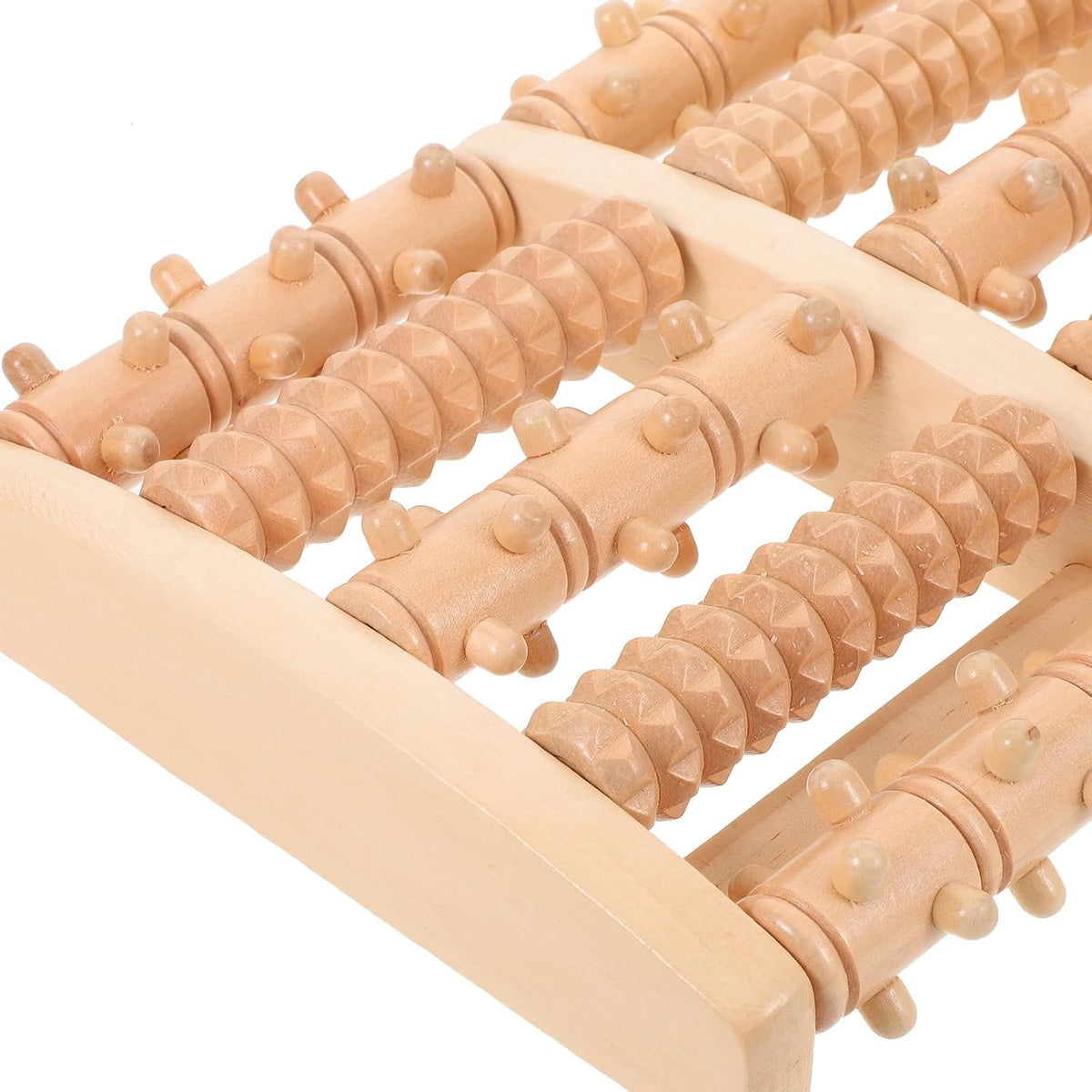 Wooden Foot Massager Roller for Plantar Fasciitis Relief, 5-Row Acupressure Muscle Roller, Portable Foot and Calf Reflexology Massage Tool for Deep Tissue Relaxation