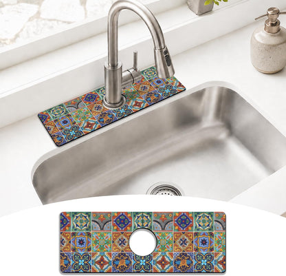 Light Brown White Checkered Kitchen Sink Splash Guard Faucet Mat,Faucet Non-Slip Absorbent Mat,Farmhouse Sink Splash Guard Behind Faucet for Kitchen Bathroom, 15"x5.5"