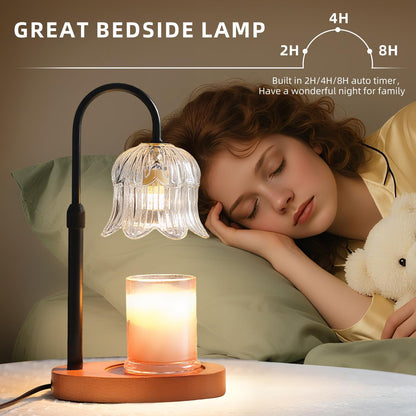 CRMILL Candle Warmer Lamp with Timer: Adjustable Dimmable Height Adjustable Warming - Flower Shape Wax Lamp Jar Candles No Flame Modern Home Decor Table Lights - Home Living Bedroom
