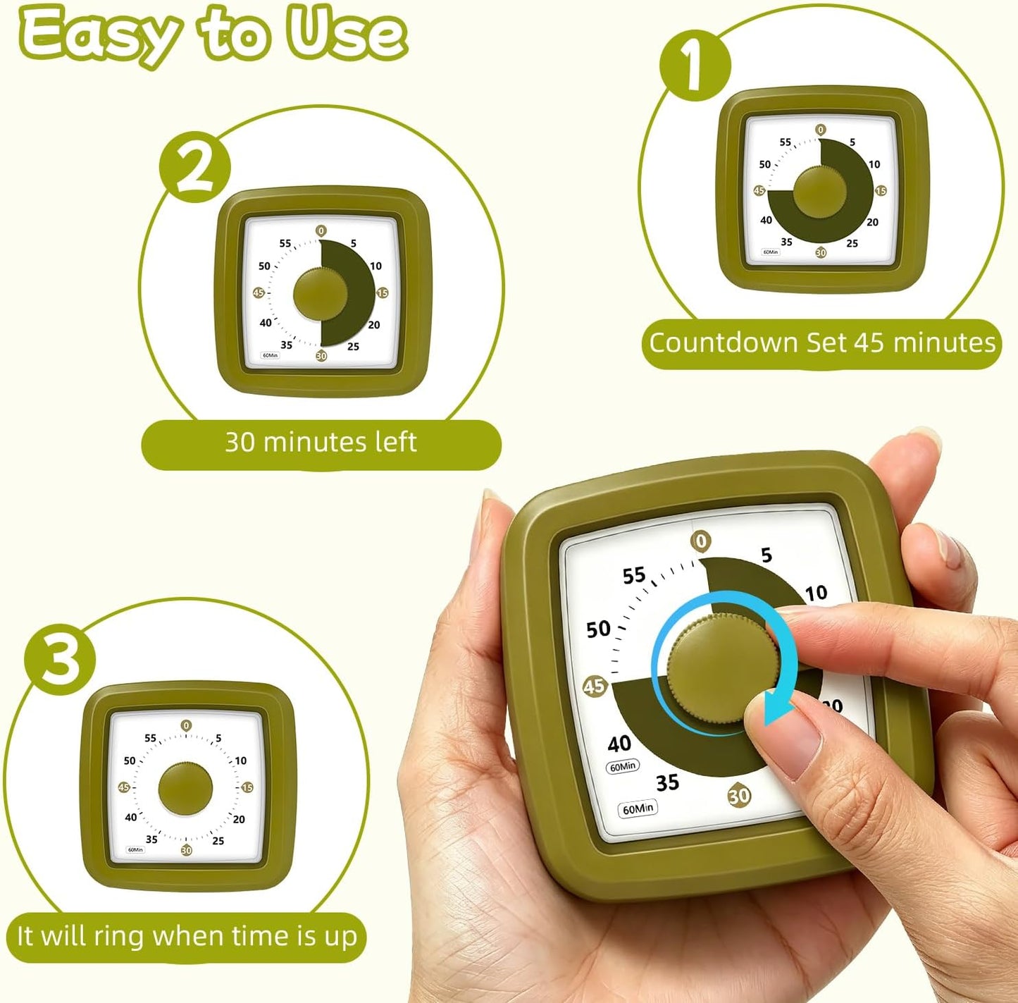 Visual Timer 60 Minute Timer Silent Countdown Clock – No Ticking, Gentle Ring with Mute Option, Timers for Kids Homework Classroom Management Kitchen Pasta, Adult Pomodoro & Deep Work, Purple