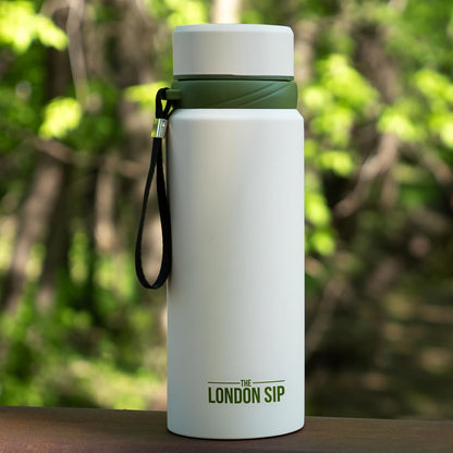 London Sip 25 oz Multi-Function Travel Mug and Tumbler Tea Infuser Water Bottle Fruit Infuser Flask Hot and Cold Double Wall Stainless Steel Coffee Thermos, Zen Black