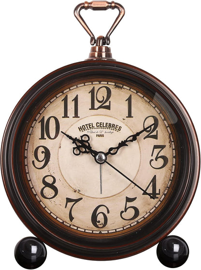 RODH Battery Alarm Clock,Vintage Retro Alarm Clock with Night Light，Hangable,Super Silent, Non Ticking Analog Small Table Clock for Bedroom,Bedside, Desk,Shelf