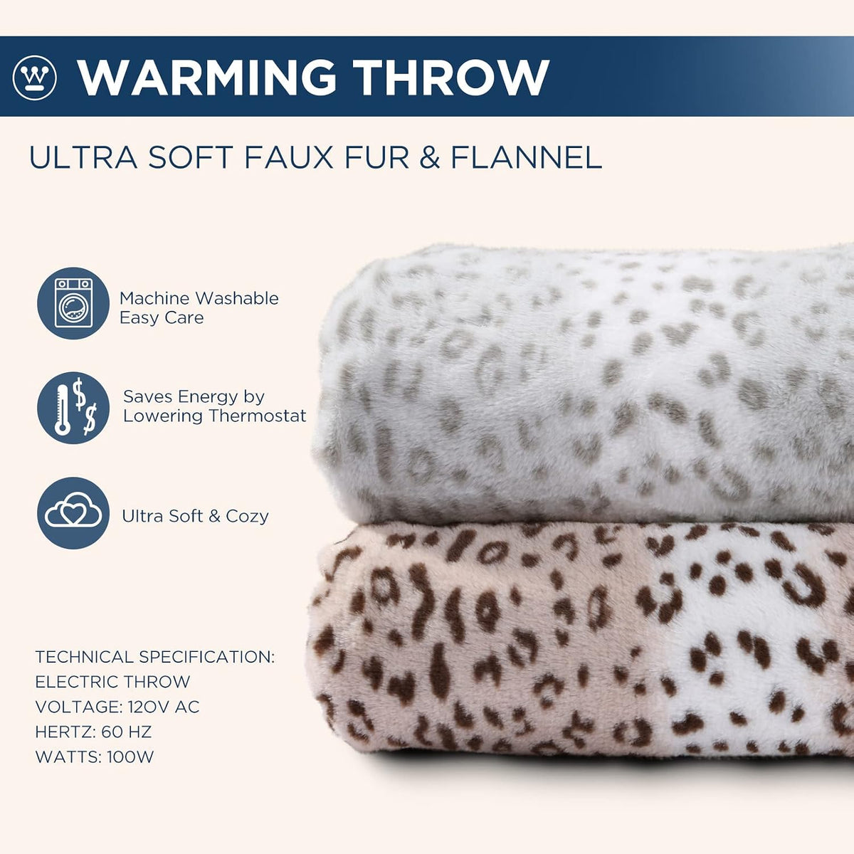 Westinghouse Heated Throw Blanket, 50"x60", Charcoal, ETL Certified