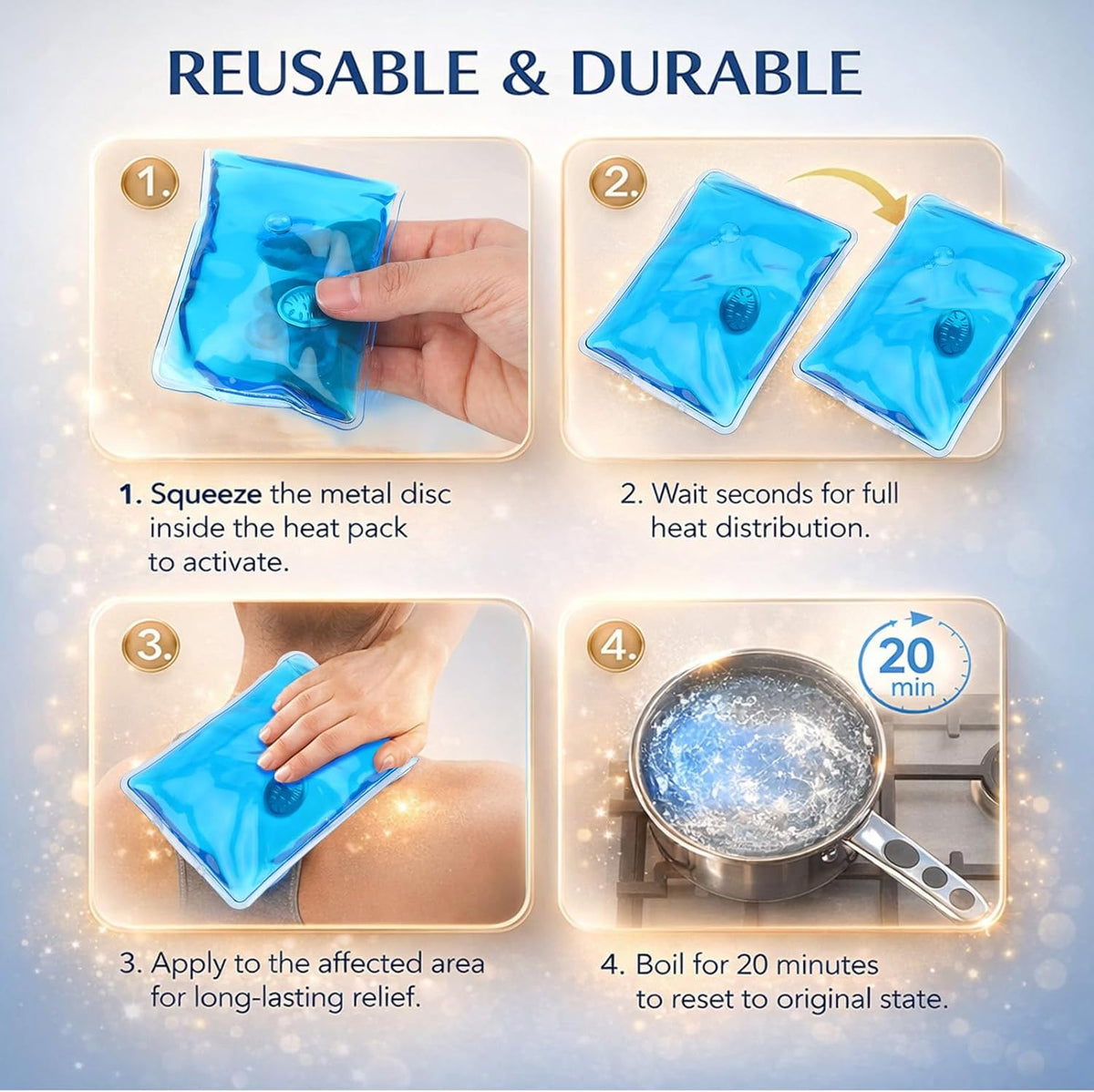 TrelaCo 6 Pcs Reusable Heat Packs Back/Shoulder/Neck/Palm Hot and Cold Gel Packs Set Instant Hot Pads for Muscle Aches, Pain Relief, Click Heat Outdoor Fall & Winter Activities