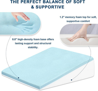 8" Leg Elevation Pillow, Memory Foam Wedge Pillow for Leg & Knee Support | Knee, Hip & Ankle Support. Elevates Legs For Comfortable Sleeping, Resting, And Recovery With A Supportive Wedge Shape.